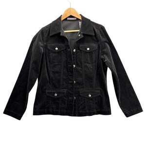 Liz Claiborne Stretch Black Corduroy Velvet Denim Jacket Women Medium